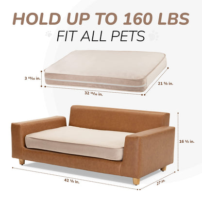 dCee Luxury Leather Dog Sofa Bed 42 Inch Orthopedic Pet Couch for Large Dogs