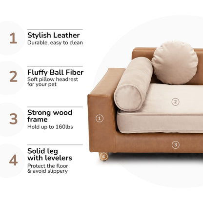 dCee Luxury Leather Dog Sofa Bed 42 Inch Orthopedic Pet Couch for Large Dogs