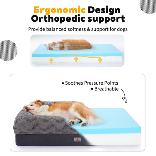 PetFun Orthopedic Memory Foam Dog Bed with Waterproof Liner Washable Cover