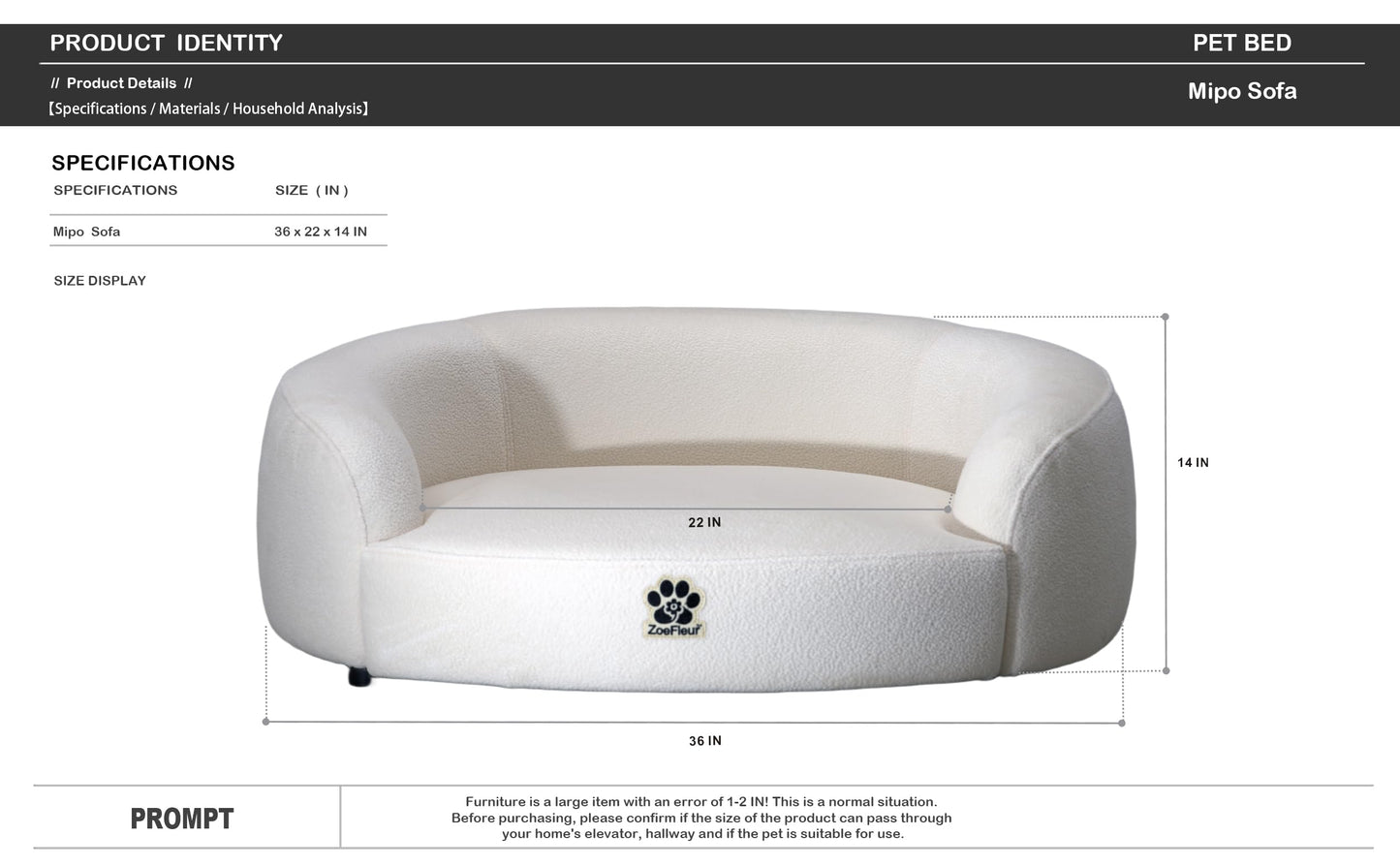 ZoeFleur Luxury Plush Velvet Dog Sofa Bed Washable Pet Couch for Large Dogs